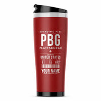 Thumbnail for Plattsburgh International Airport (PBG) Travel Mugs - Boarding Pass + Name - Stainless Steel (No Holder) - Red