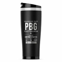 Thumbnail for Plattsburgh International Airport (PBG) Travel Mugs - Boarding Pass - Stainless Steel (No Holder) - Black