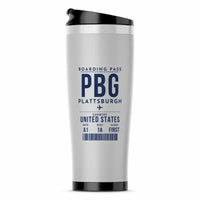 Thumbnail for Plattsburgh International Airport (PBG) Travel Mugs - Boarding Pass - Stainless Steel (No Holder) - Light Gray