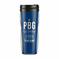 Thumbnail for Plattsburgh International Airport (PBG) Travel Mugs - ID Tag + Name - Plastic (No Holder) - Blue