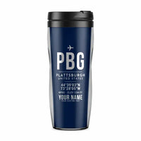 Thumbnail for Plattsburgh International Airport (PBG) Travel Mugs - ID Tag + Name - Plastic (No Holder) - Dark Blue