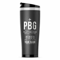 Thumbnail for Plattsburgh International Airport (PBG) Travel Mugs - ID Tag + Name - Stainless Steel (No Holder) - Gray