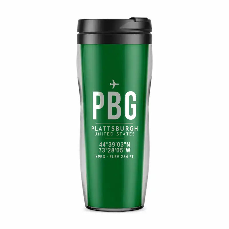 Plattsburgh International Airport (PBG) Travel Mugs - ID Tag - Plastic (No Holder) - Green