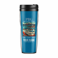 Thumbnail for Plattsburgh International Airport (PBG) Travel Mugs - Poster + Name - Plastic (No Holder) - Light Blue
