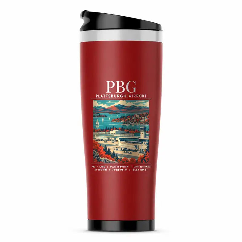 Plattsburgh International Airport (PBG) Travel Mugs - Poster - Stainless Steel (No Holder) - Red