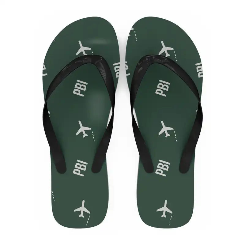 Palm Beach International Airport (PBI) Slippers & Flip Flops - Slippers - Flip Flops - Pattern - Dark Green