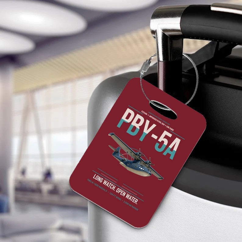PBY-5A Catalina design on dark red acrylic luggage tags, double-side print