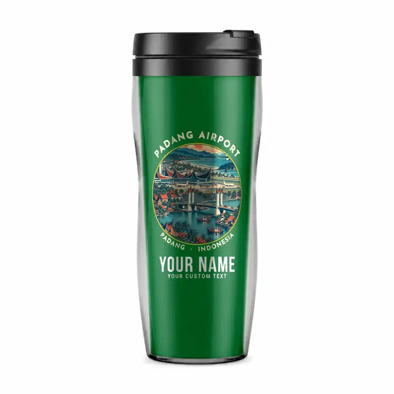 Minangkabau International Airport (PDG) Travel Mugs - Badge + Name - Plastic (No Holder) - Green