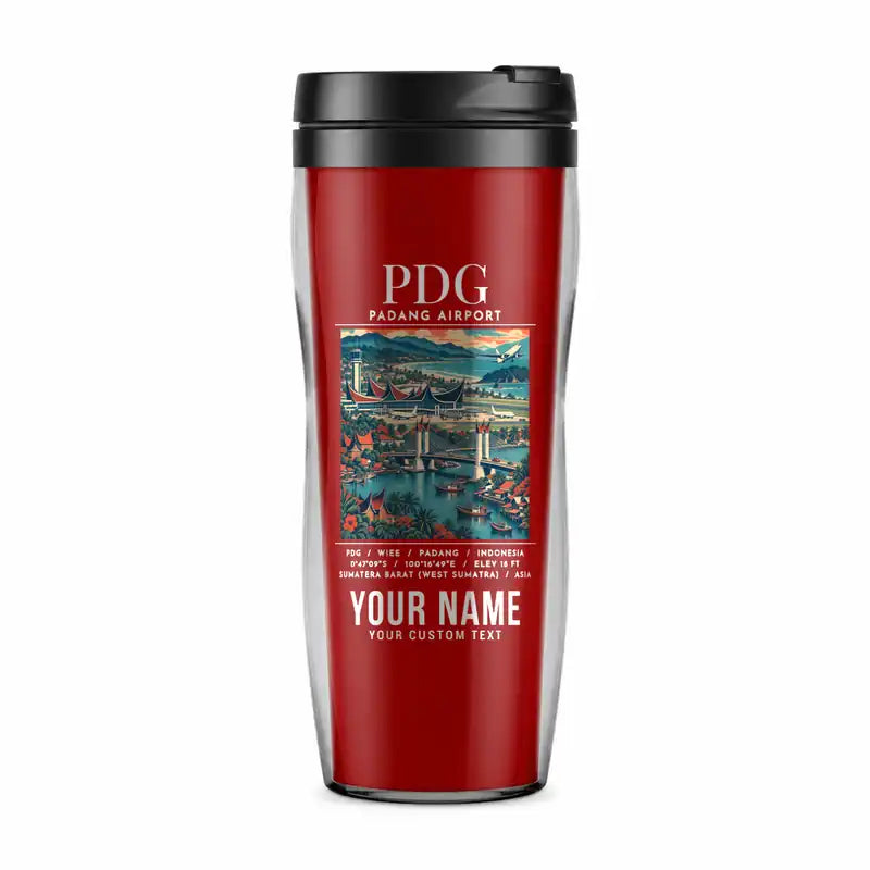 Minangkabau International Airport (PDG) Travel Mugs - Poster + Name - Plastic (No Holder) - Red