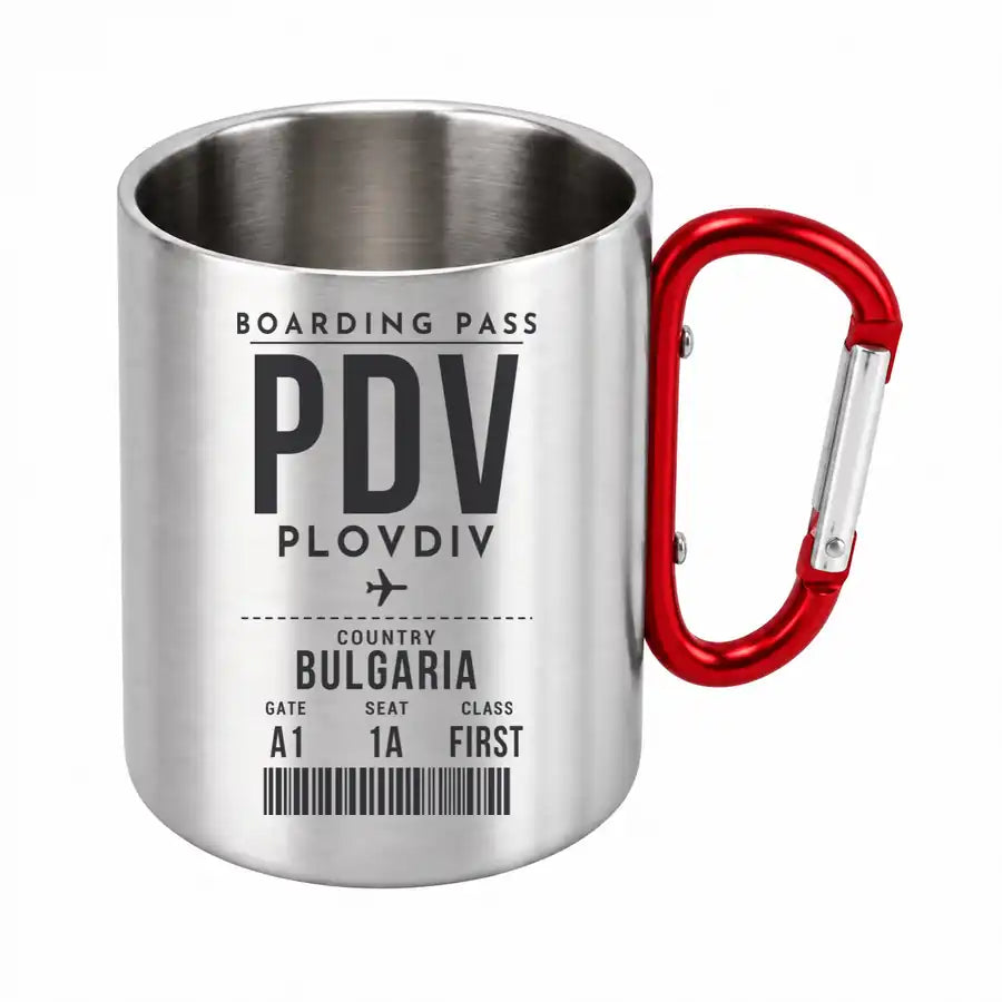 Plovdiv Airport (PDV) Stainless Steel Mugs - Boarding Pass - Outdoors Mug - Red