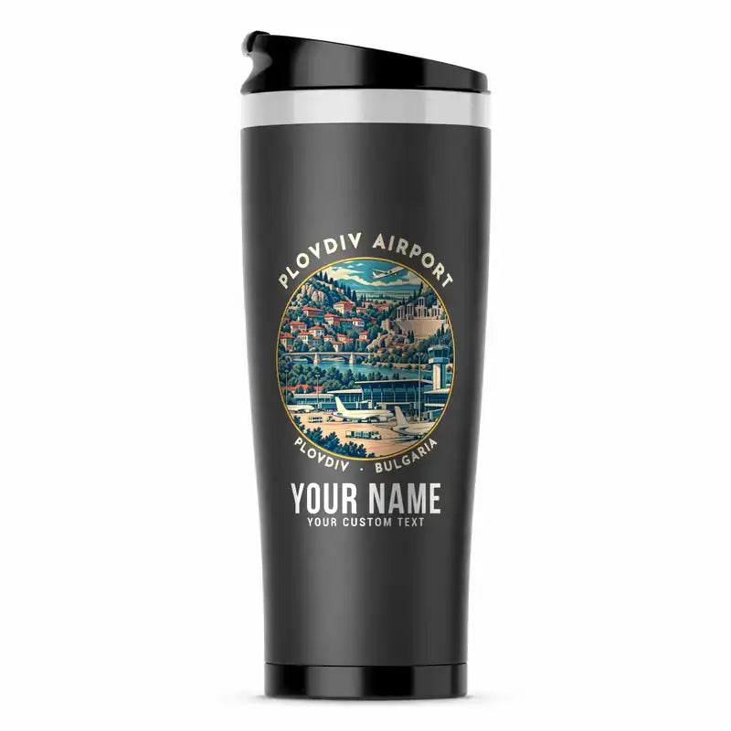 Plovdiv Airport (PDV) Travel Mugs - Badge + Name - Stainless Steel (No Holder) - Gray