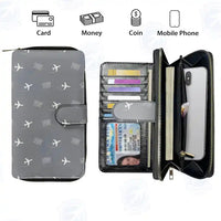 Thumbnail for Plovdiv Airport (PDV) Leather Wallets - Zip Long Wallet - Pattern - Gray
