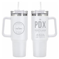 Thumbnail for Portland International Airport (PDX) Stainless Steel Mugs - ID Tag + Custom Back - 40oz Car Mug - White