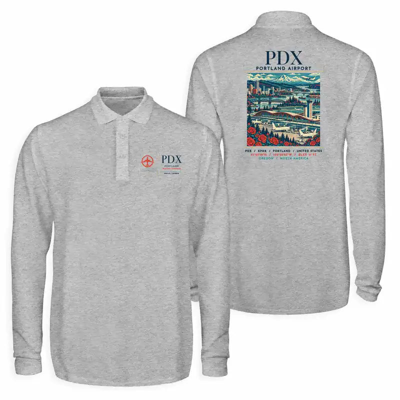 Portland International Airport (PDX) Premium Polo T-Shirts - Poster - Long Sleeve - Gray
