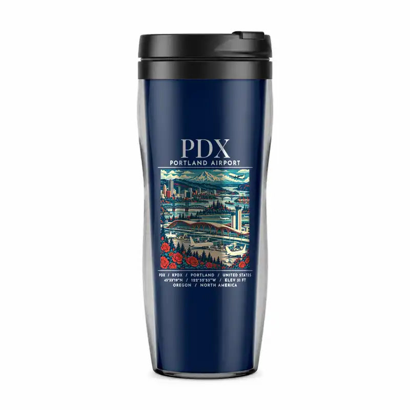 Portland International Airport (PDX) Travel Mugs - Poster - Plastic (No Holder) - Dark Blue