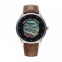 Thumbnail for Portland International Airport (PDX) Aviator Watches - Badge - Leather Strap - Brown Leather Strap