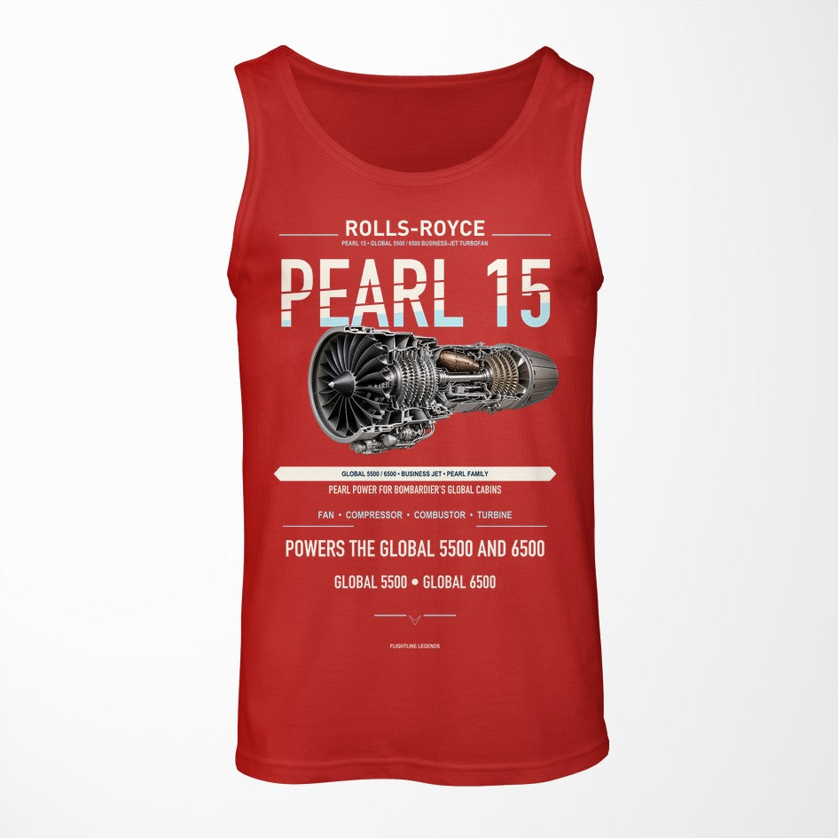 PEARL 15 design on red tank top