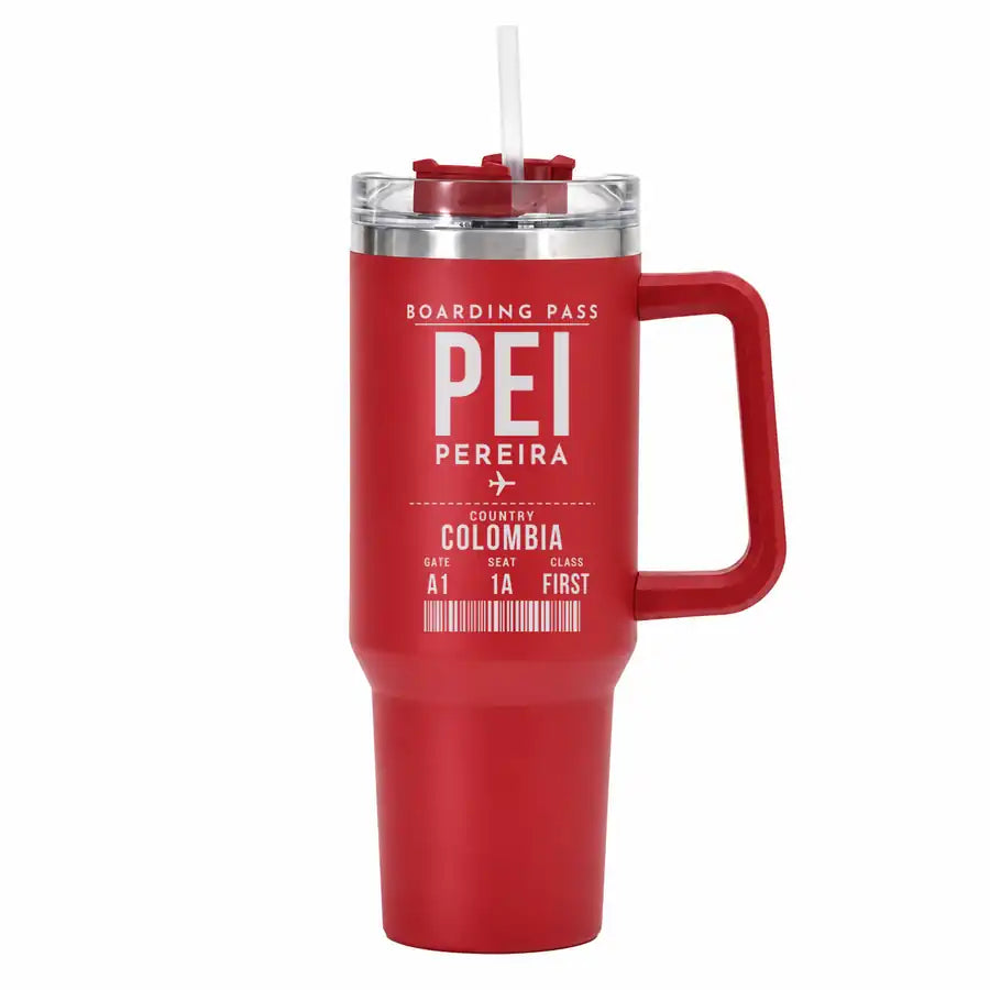 Matecaña International Airport (PEI) Stainless Steel Mugs - Boarding Pass - 40oz Car Mug - Red