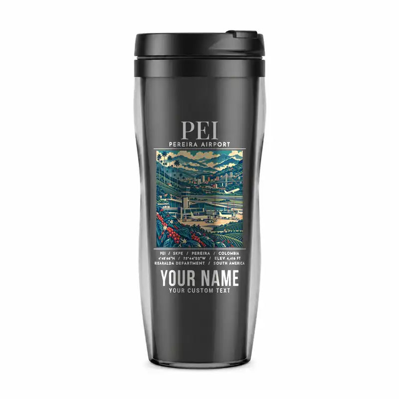 Matecaña International Airport (PEI) Travel Mugs - Poster + Name - Plastic (No Holder) - Gray