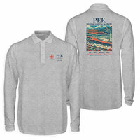 Thumbnail for Beijing Capital International Airport (PEK) Premium Polo T-Shirts - Poster - Long Sleeve - Gray