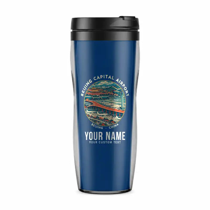 Beijing Capital International Airport (PEK) Travel Mugs - Badge + Name - Plastic (No Holder) - Blue