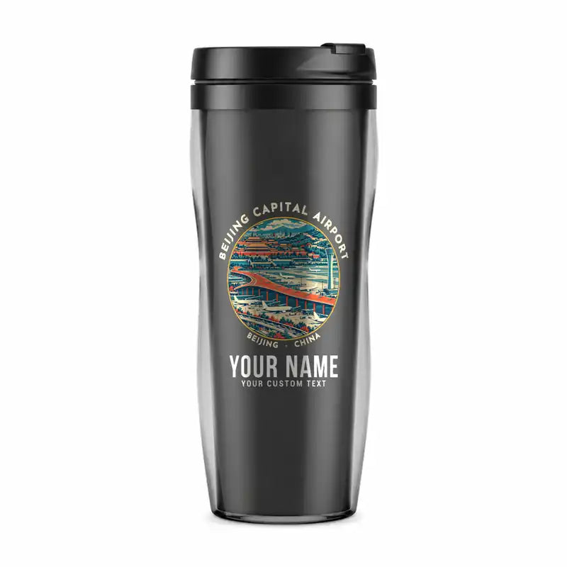 Beijing Capital International Airport (PEK) Travel Mugs - Badge + Name - Plastic (No Holder) - Gray