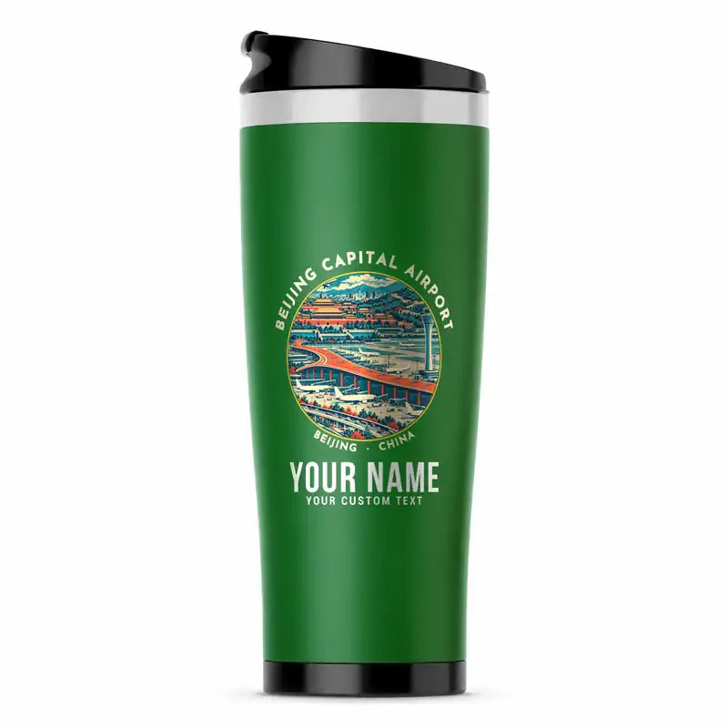 Beijing Capital International Airport (PEK) Travel Mugs - Badge + Name - Stainless Steel (No Holder) - Green