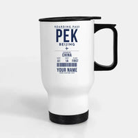 Thumbnail for Beijing Capital International Airport (PEK) Travel Mugs - Boarding Pass + Name - Stainless Steel with Holder - White