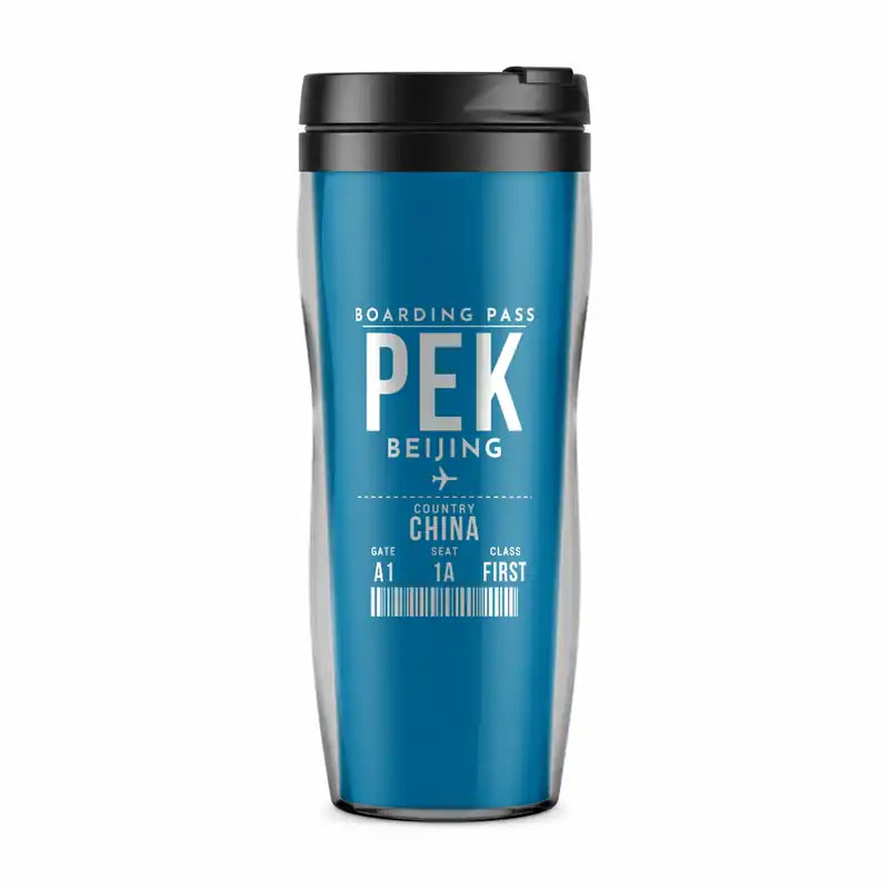 Beijing Capital International Airport (PEK) Travel Mugs - Boarding Pass - Plastic (No Holder) - Light Blue