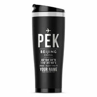 Thumbnail for Beijing Capital International Airport (PEK) Travel Mugs - ID Tag + Name - Stainless Steel (No Holder) - Black