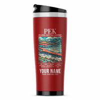 Thumbnail for Beijing Capital International Airport (PEK) Travel Mugs - Poster + Name - Stainless Steel (No Holder) - Red