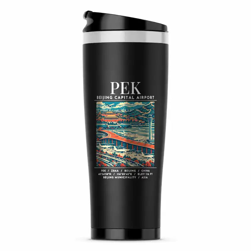 Beijing Capital International Airport (PEK) Travel Mugs - Poster - Stainless Steel (No Holder) - Black