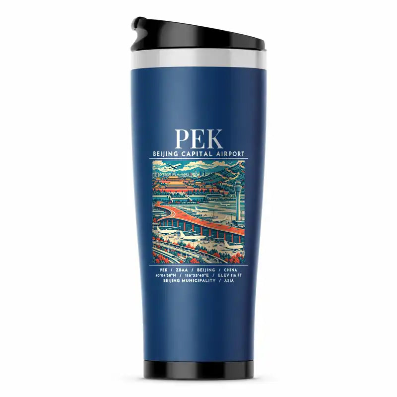 Beijing Capital International Airport (PEK) Travel Mugs - Poster - Stainless Steel (No Holder) - Blue