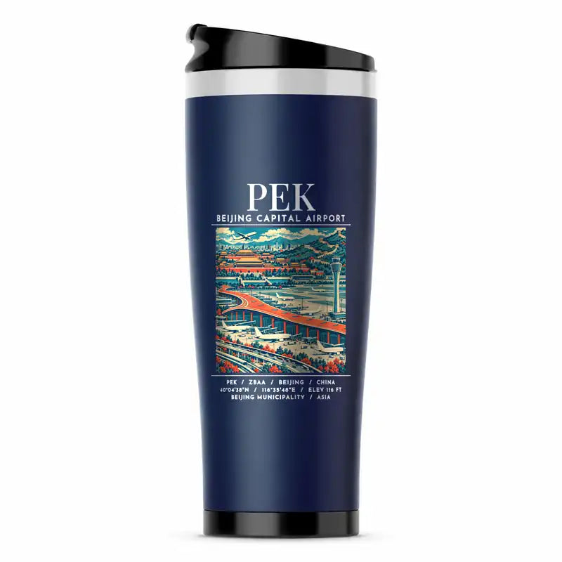 Beijing Capital International Airport (PEK) Travel Mugs - Poster - Stainless Steel (No Holder) - Dark Blue