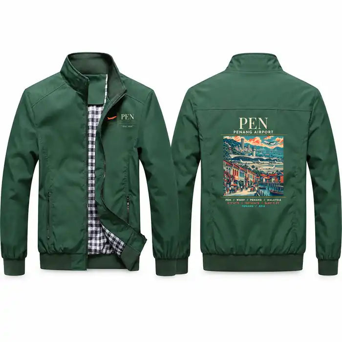 Penang International Airport (PEN) Stylish Jackets - Stand Collar - Poster - Green