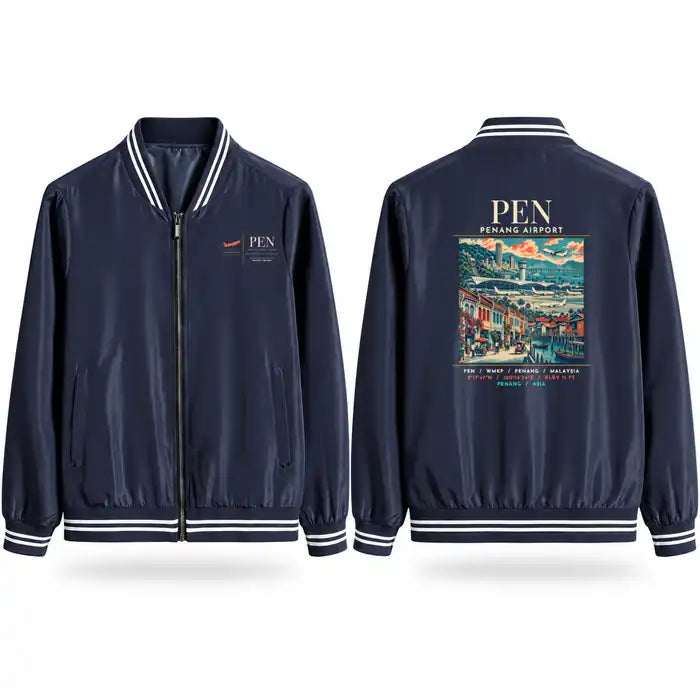 Penang International Airport (PEN) Stylish Jackets - Baseball Collar - Poster - Navy Blue