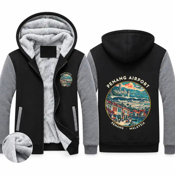 Penang International Airport (PEN) Zipped Sweatshirts - Badge - Black & Gray