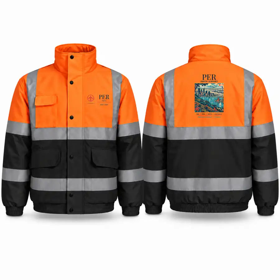 Perth Airport (PER) Reflective Winter Jackets - Poster - Orange & Navy