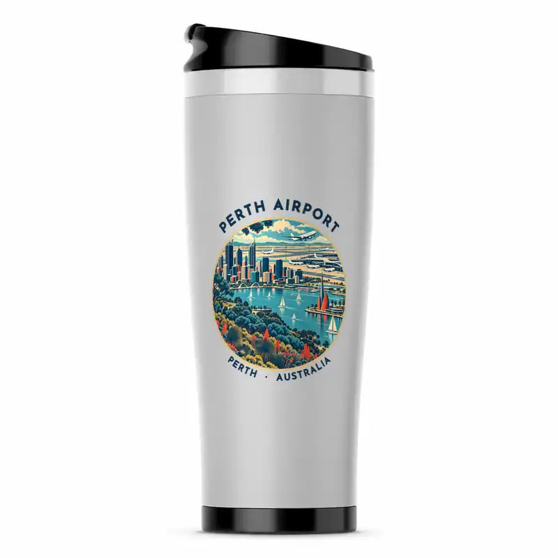 Perth Airport (PER) Travel Mugs - Badge - Stainless Steel (No Holder) - Light Gray