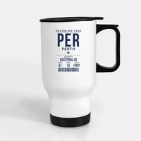 Thumbnail for Perth Airport (PER) Travel Mugs - Boarding Pass - Stainless Steel with Holder - White