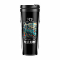Thumbnail for Perth Airport (PER) Travel Mugs - Poster + Name - Plastic (No Holder) - Black