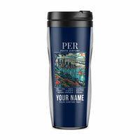 Thumbnail for Perth Airport (PER) Travel Mugs - Poster + Name - Plastic (No Holder) - Dark Blue