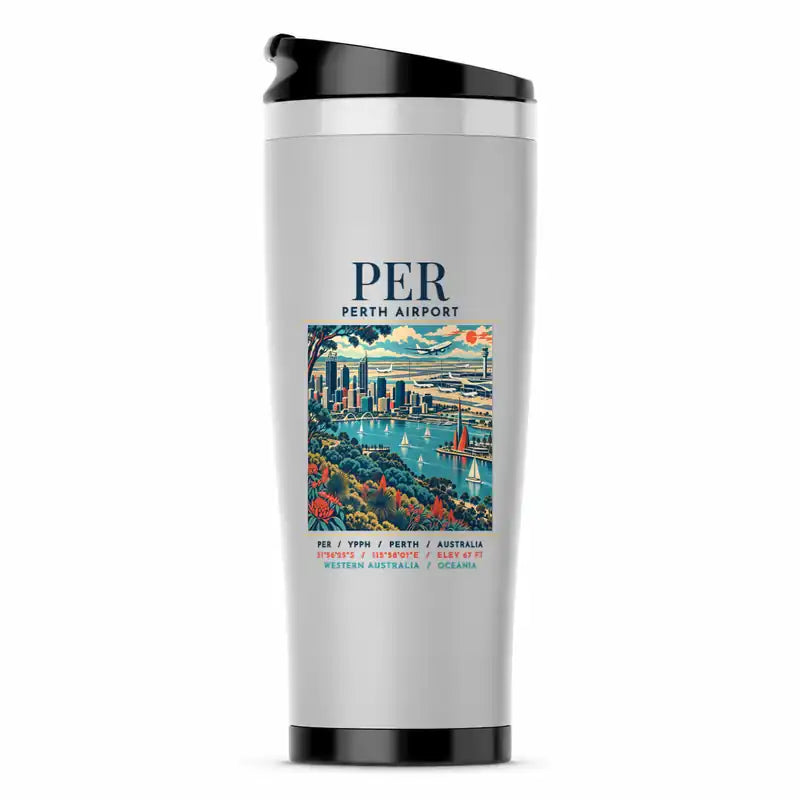 Perth Airport (PER) Travel Mugs - Poster - Stainless Steel (No Holder) - Light Gray