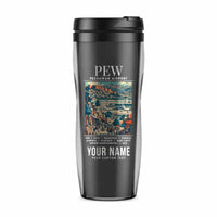 Thumbnail for Bacha Khan International Airport (PEW) Travel Mugs - Poster + Name - Plastic (No Holder) - Gray