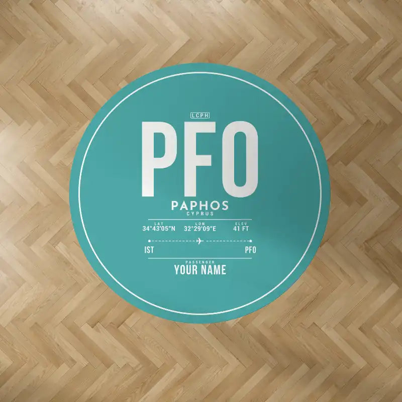 Paphos International Airport (PFO) Carpets - Carpet Round - ID Tag + Name - Turquoise