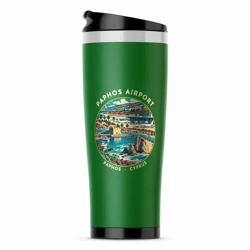 Paphos International Airport (PFO) Travel Mugs - Badge - Stainless Steel (No Holder) - Green