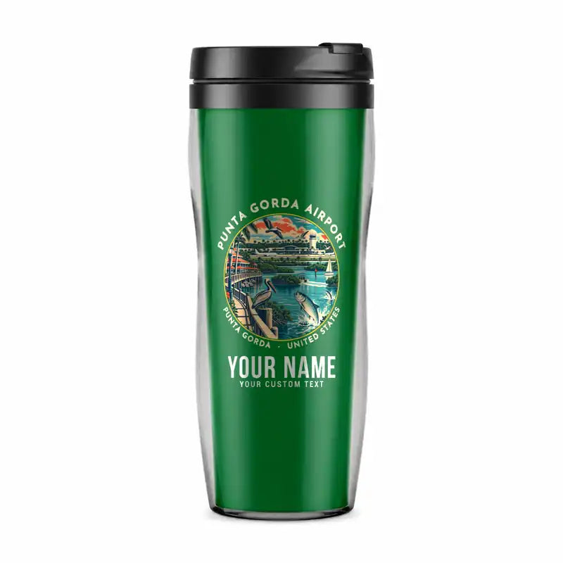 Punta Gorda Airport (PGD) Travel Mugs - Badge + Name - Plastic (No Holder) - Green