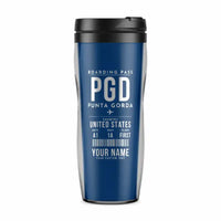 Thumbnail for Punta Gorda Airport (PGD) Travel Mugs - Boarding Pass + Name - Plastic (No Holder) - Blue