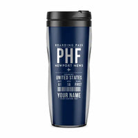 Thumbnail for Newport News Williamsburg International Airport (PHF) Travel Mugs - Boarding Pass + Name - Plastic (No Holder) - Dark Blue