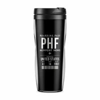 Thumbnail for Newport News Williamsburg International Airport (PHF) Travel Mugs - Boarding Pass - Plastic (No Holder) - Black